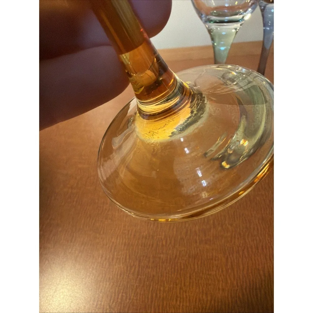 Vtg Champagne Toasting Flutes Colored Iridescent Stem Gold Trim Wedding Set Of 4